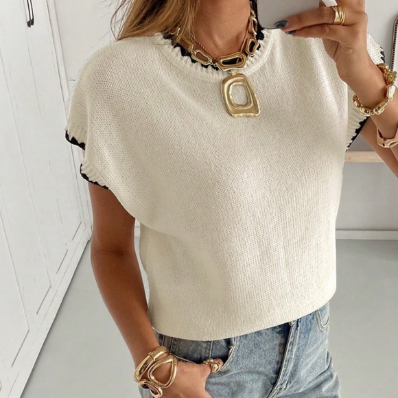Classic Scoop Neck Knit Short Sleeve Loose Fit Top - Picture 5 of 6